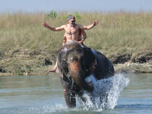 Elephant bath in the Rapti river - Sauraha